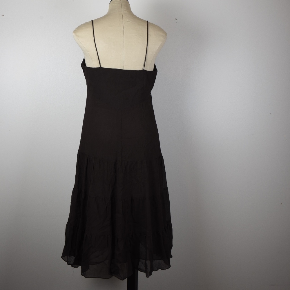 Michael Kors Brown Silk Midi Textured Dress Ruffle Botton 8 - Picture 3 of 4